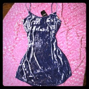 NWT blue crushed velvet slip styled mini dress L